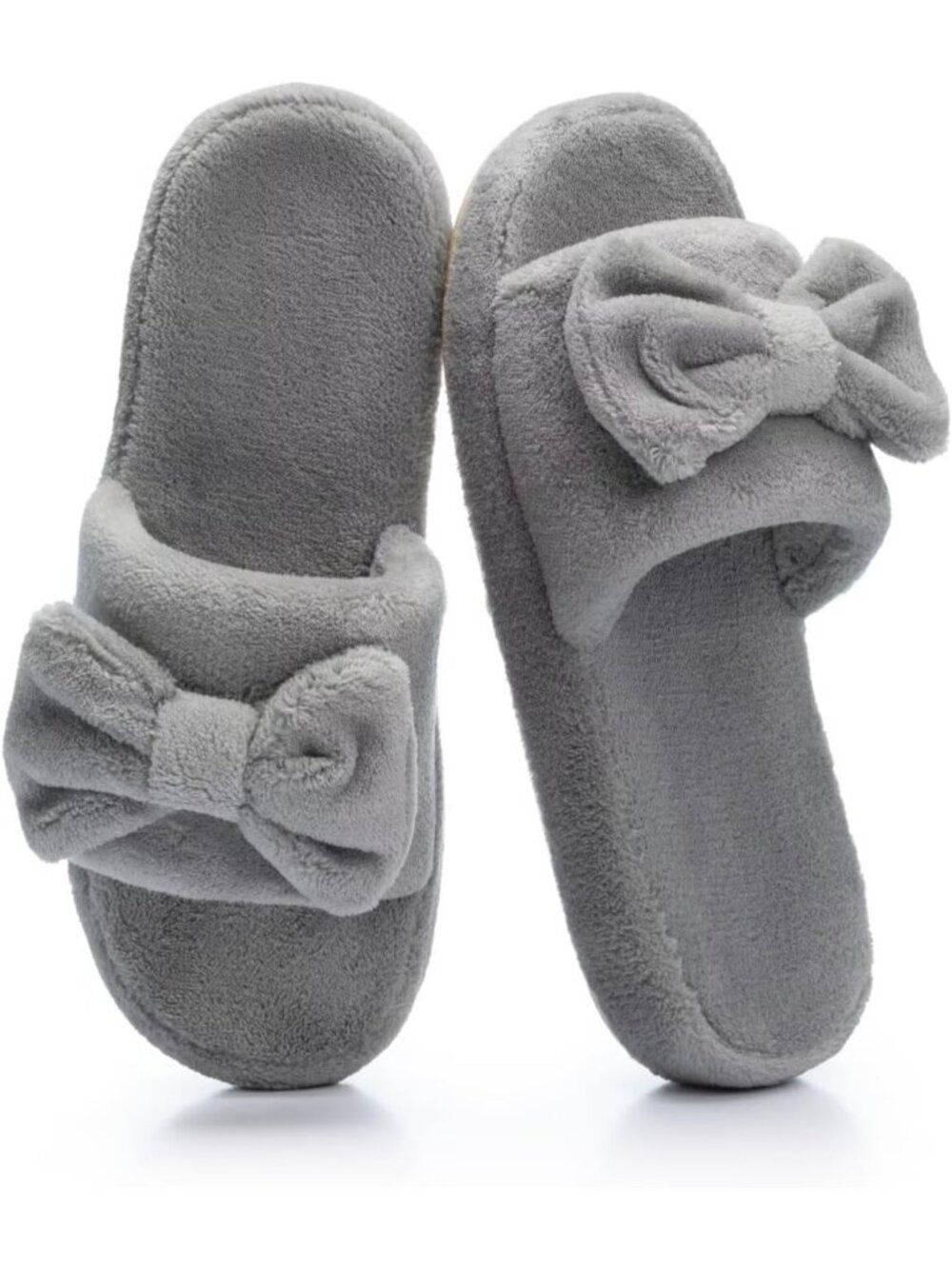Women's Grey Cozy Soft Open Toe Plush Coral Fleece Non Slip Indoor Slippers